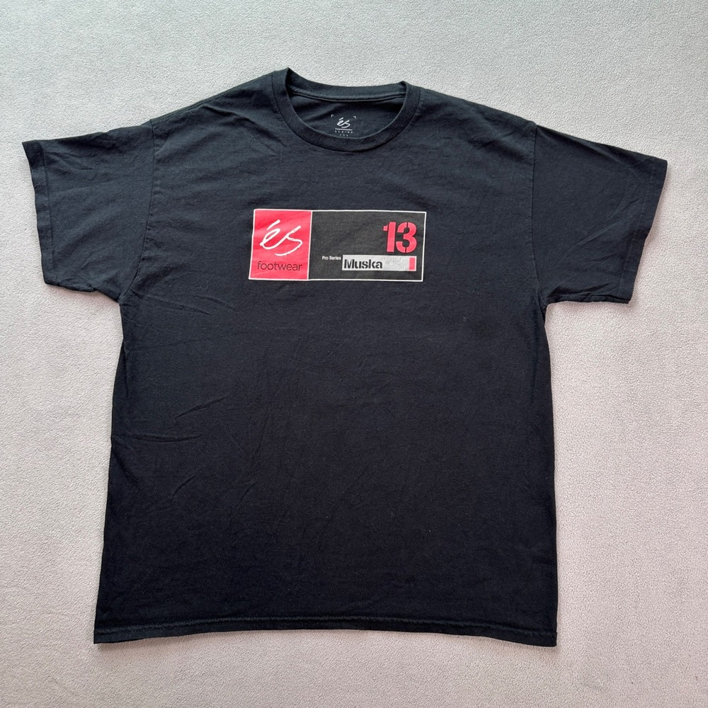 ES Footwear T Shirt Mens L Muska 13 Pro Series Black Skateboarding Y2K